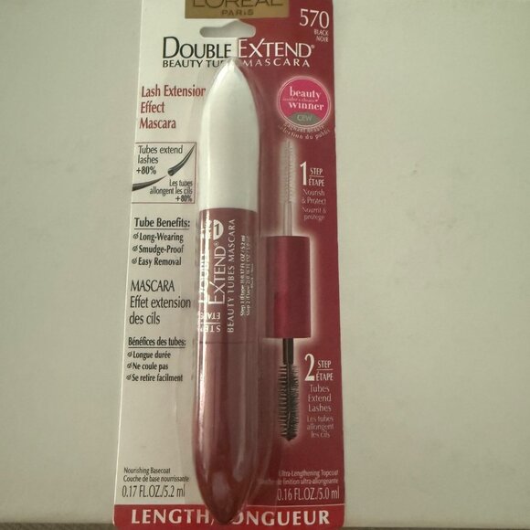 LOreal Paris Double Extend Beauty Tubes Mascara Black Lengthening Smudge-Proof 0 - Picture 1 of 3